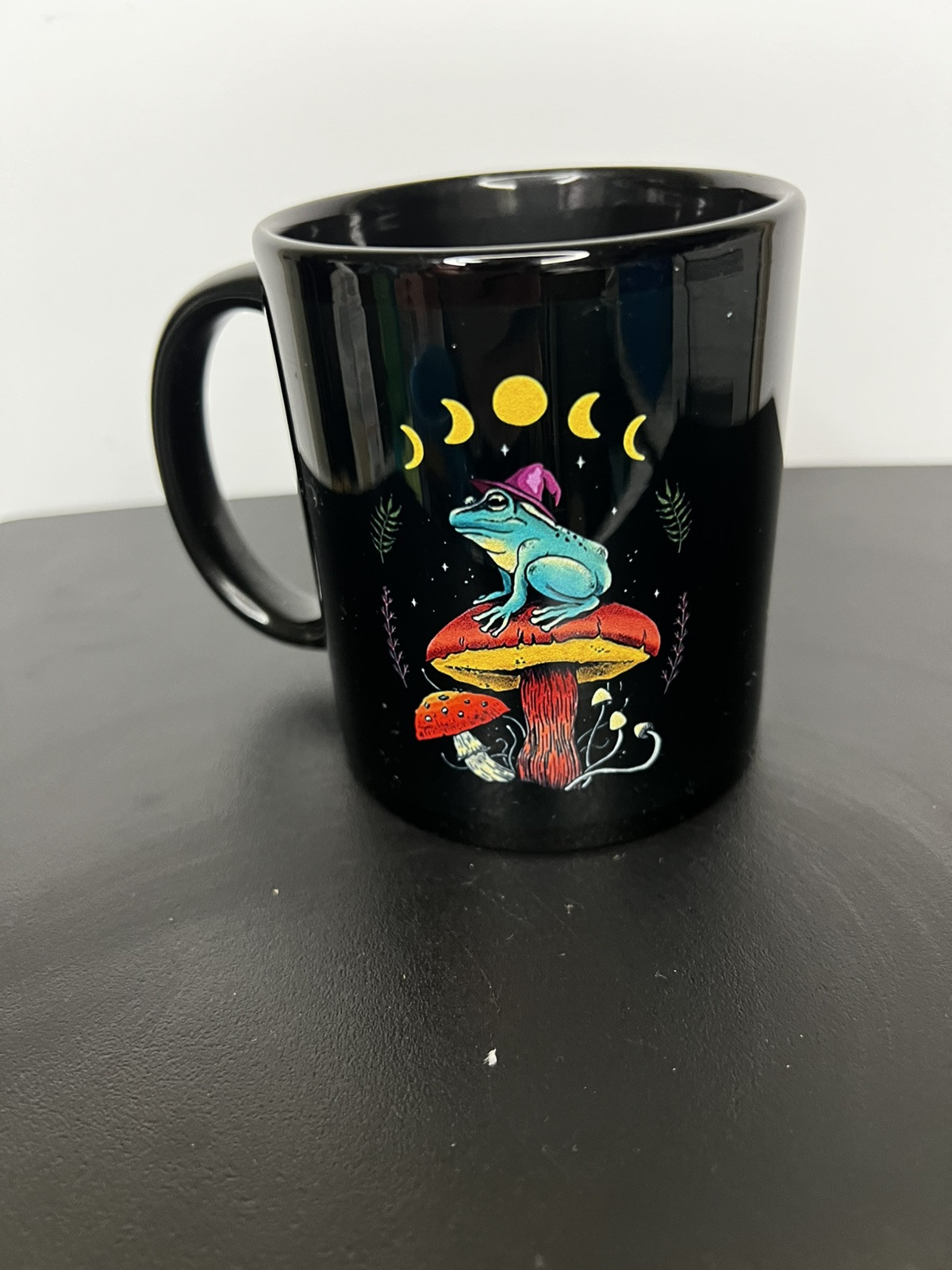 Black Ceramic Mushroom Toad Coffee Mug Cottagecore Tea Cup