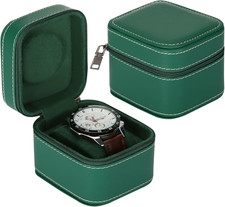 Single Watch Box, Small Watch Travel Cases for Men Women, Portable Zipper Green