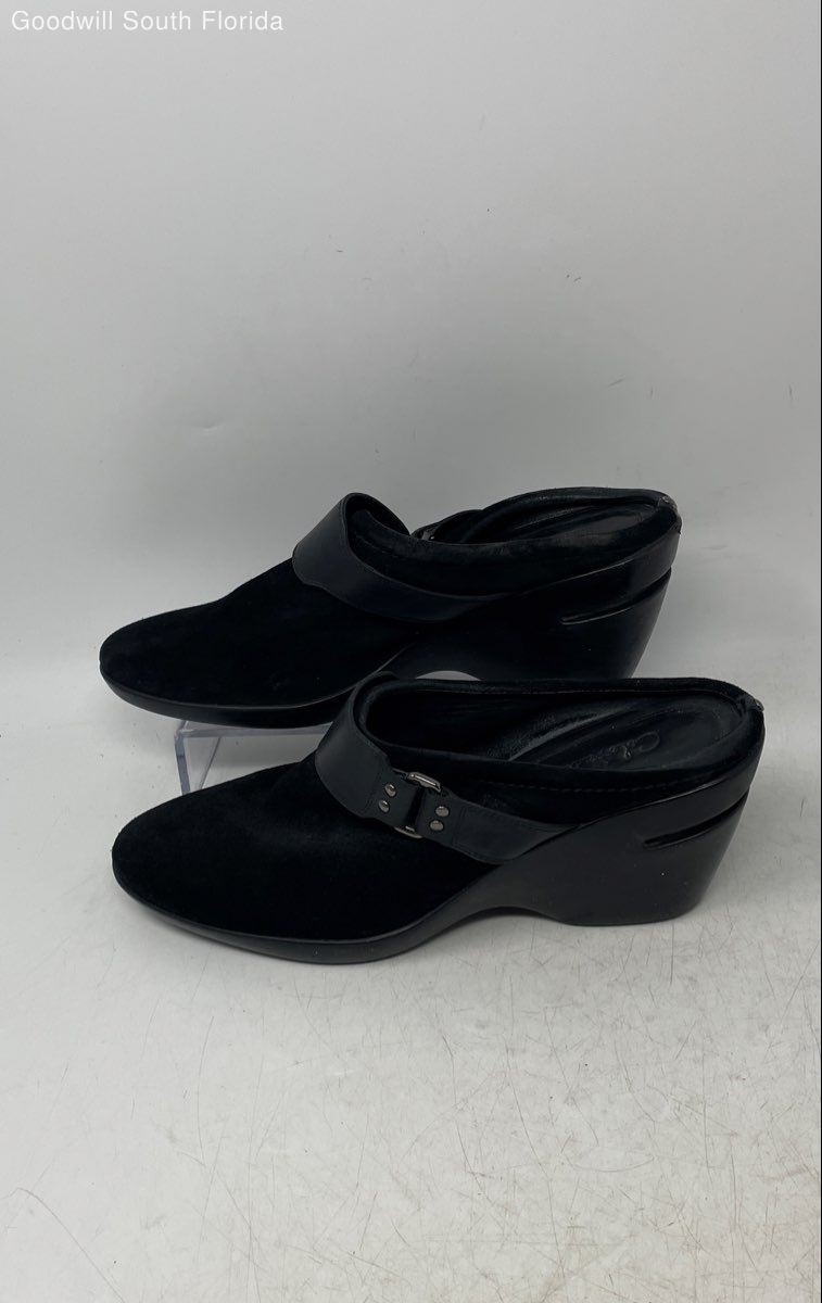 Cole Haan Womens Black Round Toe Wedge Heel Slip-On Clog Shoes Size 8.5B