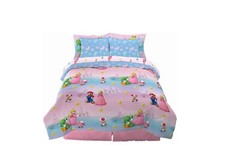 NEW 7 PIECE SUPER MARIO PRINCESS PEACH REVERSIBLE QUEEN COMFORTER AND SHEET SET