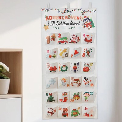 Weihnachtlicher Stoff-Adventskalender Wandbehang mit 24 Taschen festlich