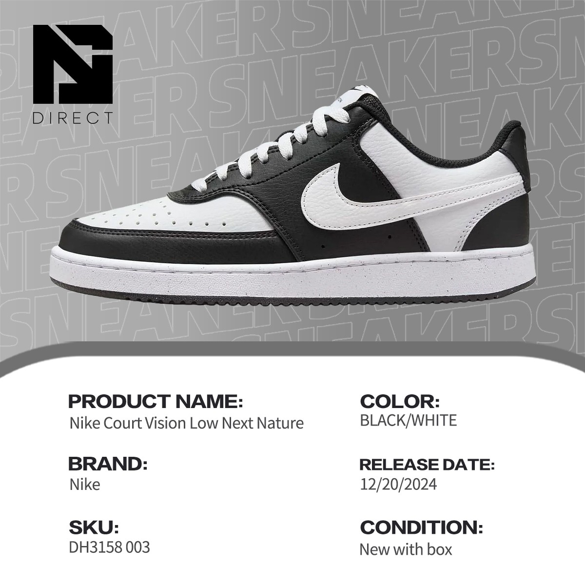Nike Court Vision Low Next Nature Sneaker DH3158 003 Black/White