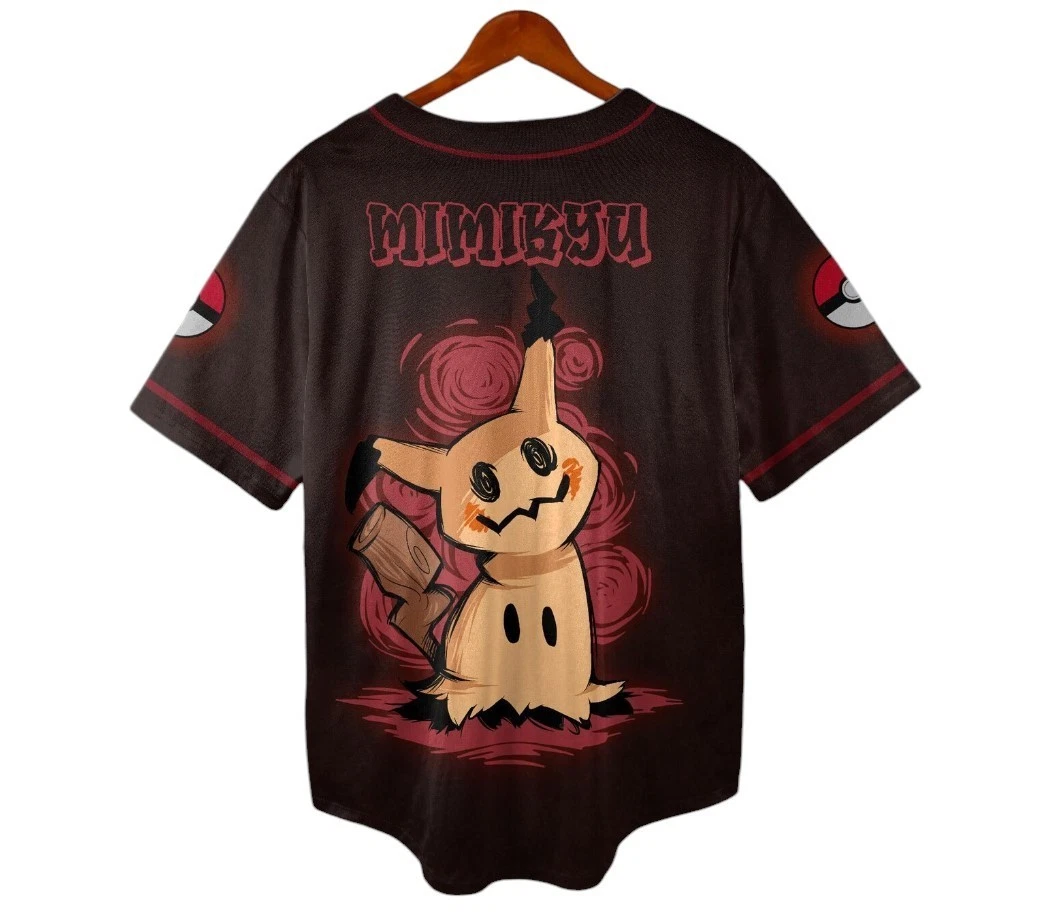 Mimikyu Baseball Jersey, Cute Anime Unisex Button-Up Shirt