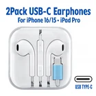 2Pcs USB-C Wired Stereo Earbuds Headphones For iPhone 16 15 Pro Max Plus iPad