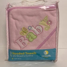 Spasilk Bath Hooded Towels & Washcloths Set for Babies, 23-Piece Gift Set Pink