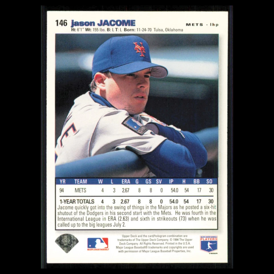 Jason Jacome #146 1995 Collectors Choice SE New York Mets Baseball Card MLB NM - Image 2 of 3