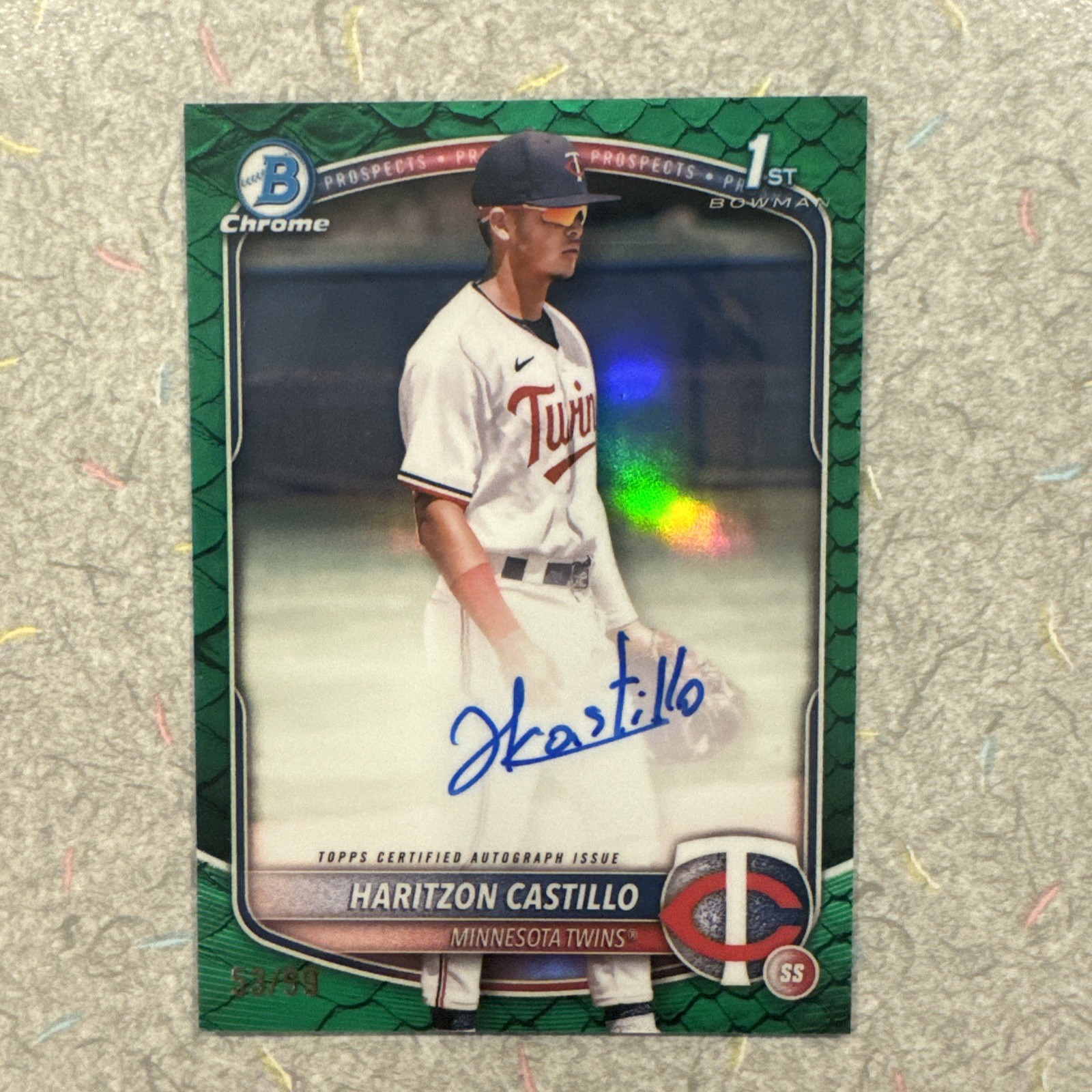 2025 Bowman 1st Chrome #CPA-HC Haritzon Castillo Green Reptilian Auto #d 53/99