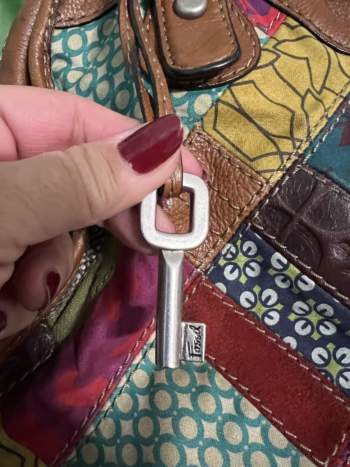 Fossil Colored Leather Patchwork Handbag with Ins… - image 3