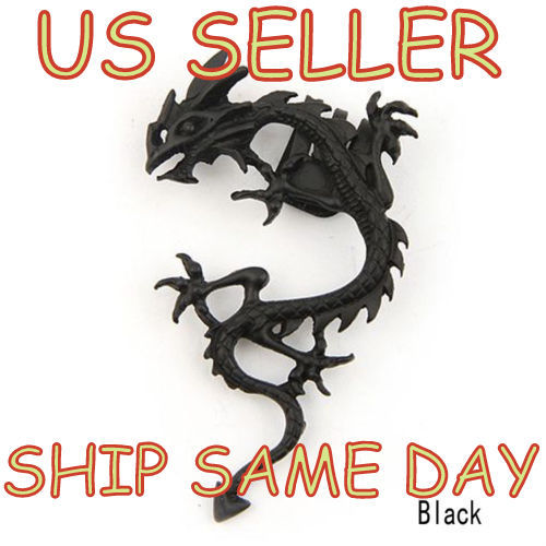 NEW Gothic Punk Metal Style Fly Dragon Ear Cuff Wrap Clip Black & Bronze Earring - Picture 7 of 9