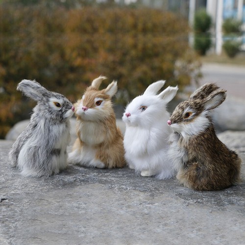 Small Mini Realistic Cute White Plush Rabbits Fur Lifelike Animal Home Decor - Picture 4 of 19