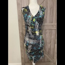 BCBGMAXAZRIA Faux Wrap small multicolor splatter print dress