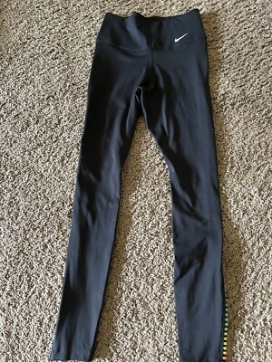 Nike Dri-FIT One Rainbow Ladder Trim Ankle Leggings Womens XS Black NICE! 