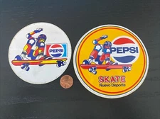 True Vintage 1970s Pepsi Cola Spain Skateboarder Vinyl Stickers LOT 4.25"3.75" B