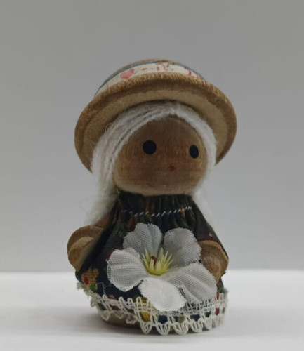 Vintage Traditional Wooden Small Doll  Hand Made 2" Wears Folk folkloric Art