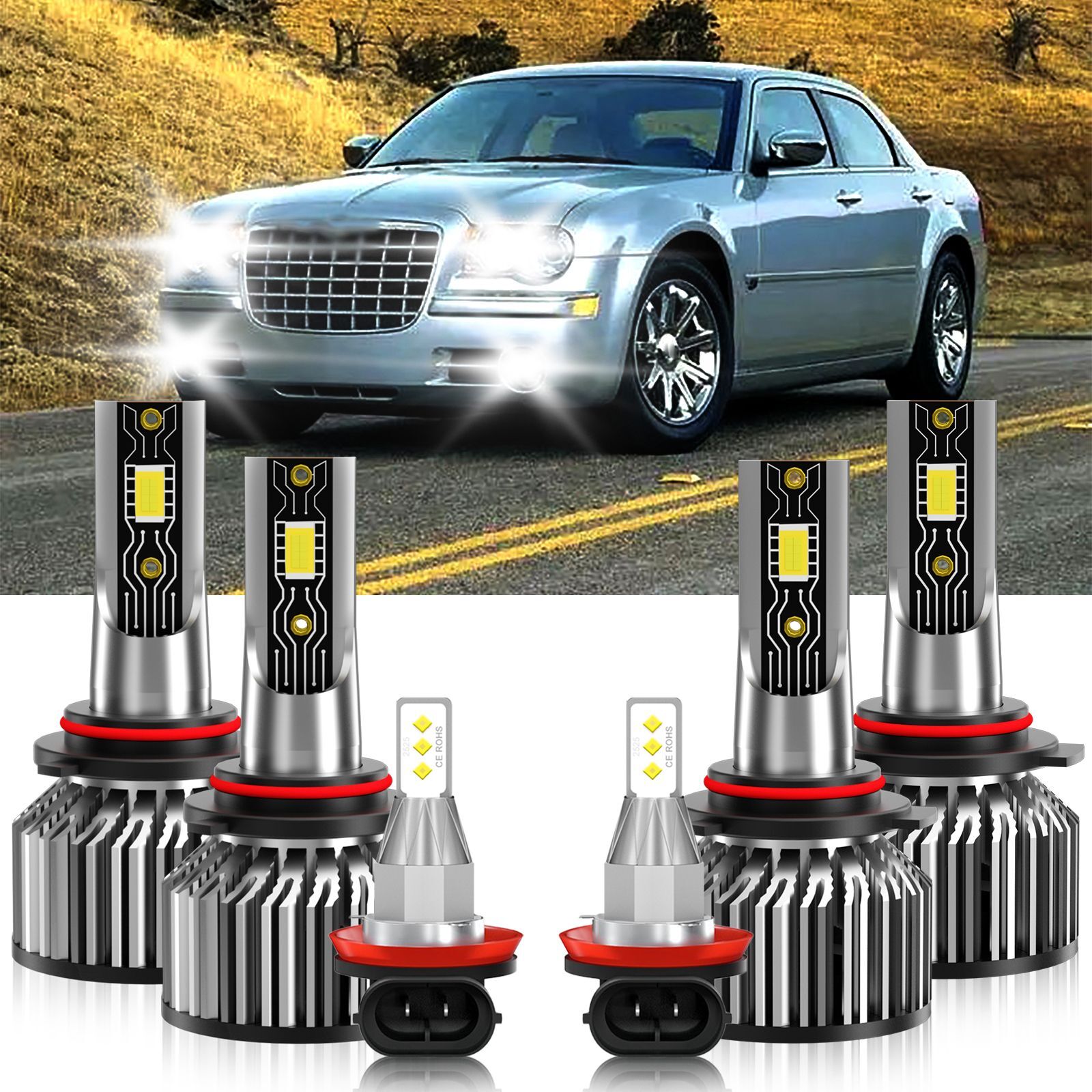For Chrysler 200 2016-2017 6x 9005 9005 H11 LED Headlight+Fog Light Bulbs 6500K