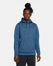 NEW MEN  S NIKE THERMA DRI-FIT PULLOVER HOODIE SWEATSHIRT  IN BLUE AND BLACK  