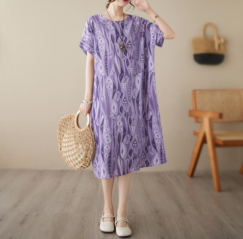 Summer Shirt Collar Print Ripple Large Swing Short Sleeved Dress Long Skirt