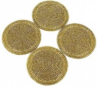 Tea Coaster Golden Beaded Placemat Home Decorations Indian, Set Of Four Tea Coaster Golden Beaded Placemat Home Decorations Indian, Set Of Four