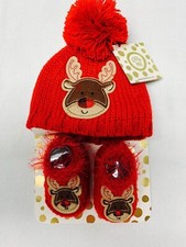 NEW, Little Me Baby Holiday Hat And Bootie Set, RED REINDEER, 0-6 MONTHS