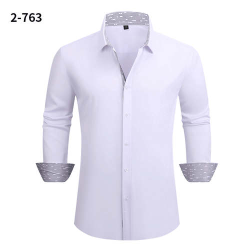 New Men's Elastic Dress Shirts Formal Business Long Sleeves Casual Shirts Tops - Picture 3 of 28