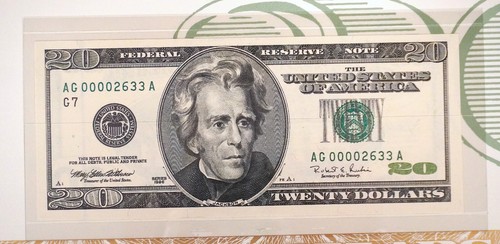 SERIES 1996 LOW NUMBERED UNCIRCULATED $20 NOTE AG 00002633 A - Picture 4 of 4