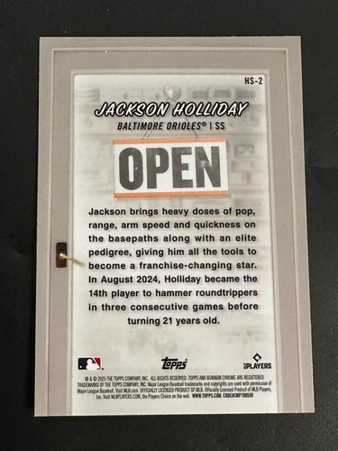 Tarjetas Bowman Chrome Holliday’s 2025 abiertas todo el año insertadas Baltimore Orioles - Imagen 2 de 2