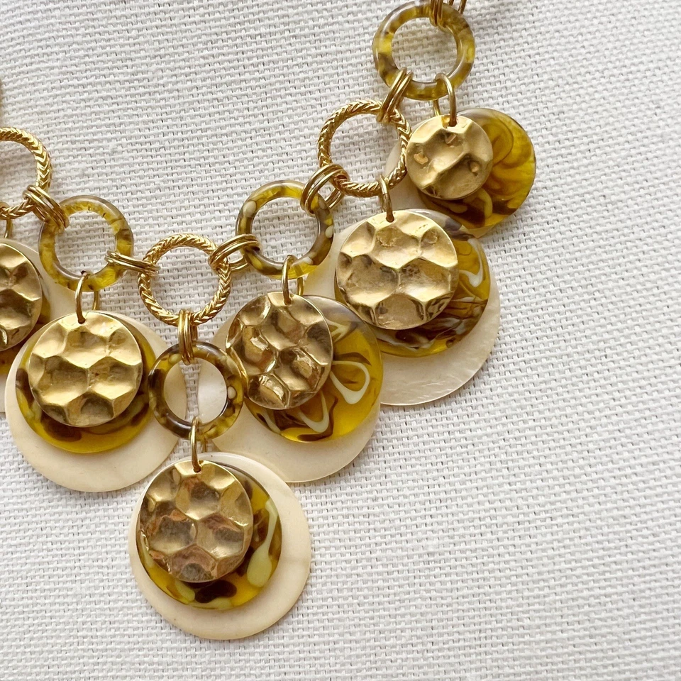 Joan Rivers Lucite Tortoiseshell Mother Of Pearl Disc Goldtone Dangle Necklace - Image 3 of 4