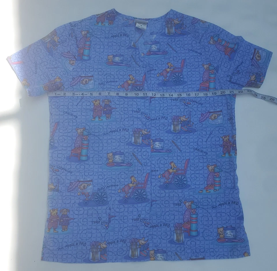 Simply Basic Women's Size M Light Blue Animal Theme Scrub/Vet Top - Image 4 of 4
