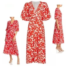 NEW RHODE INA RED & WHITE MIDI DRESS IN RED CASPIAN LAGOON PRINT SIZE 8