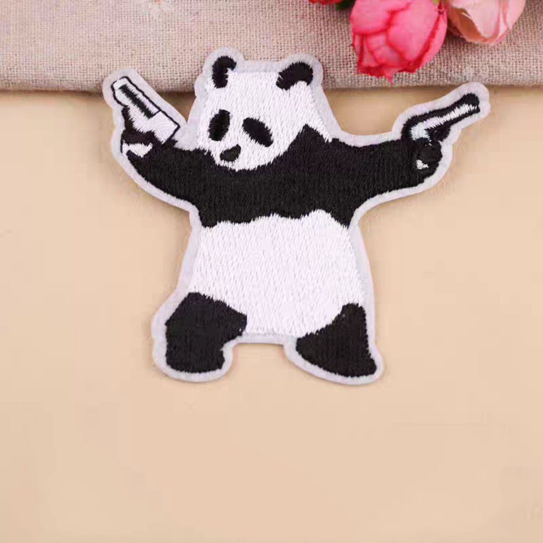 BANKSY Iron-On Patch Panda With Guns Street Art Graffiti