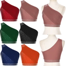 Women's Blouse Athletic Vest Performance T-shirt Stage Crop Top Sparkly Tops