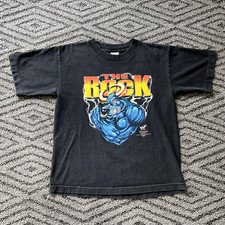 VTG Y2K 2000 WWF THE ROCK DWAYNE JOHNSON SIMPLY ELECTRIFYING T-SHIRT YOUTH Sz L