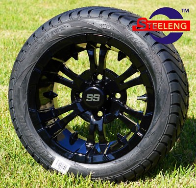 GOLF CART 12'' BLACK 'VAMPIRE' WHEELS / RIMS and 215/40-12 LOW PROFILE DOT TIRES 