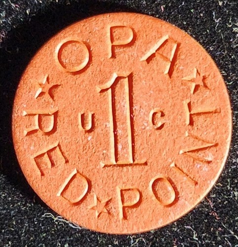WWII  OPA "UC"  RED POINT  RATION TOKEN COIN FIBER. Our T2957