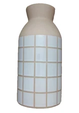 Old East Main Co Flower Market Ceramic Container Vase Jar Tan White Square Grid 