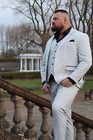 <!--F#f_0-->Men's Light Grey Stone Check Three Piece Suit Big Tall Plus Size XL<!--F/-->