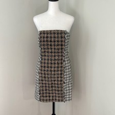 Forever 21 Women's Woven Mini Dress Tweed Strapless Cocktail Part Black Small