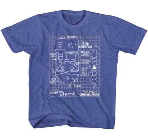 The Real Ghostbusters Proton Pack & Blaster Diagram Youth T Shirt 2T-YXL - Picture 3 of 3