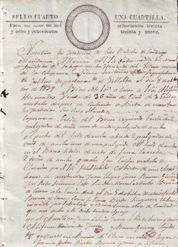 E1166 MÉXICO 1839 DOC MÉDICO DE HOMICIDIO CON DESCRIPCIÓN DE LAS HERIDAS. - Imagen 9 de 11