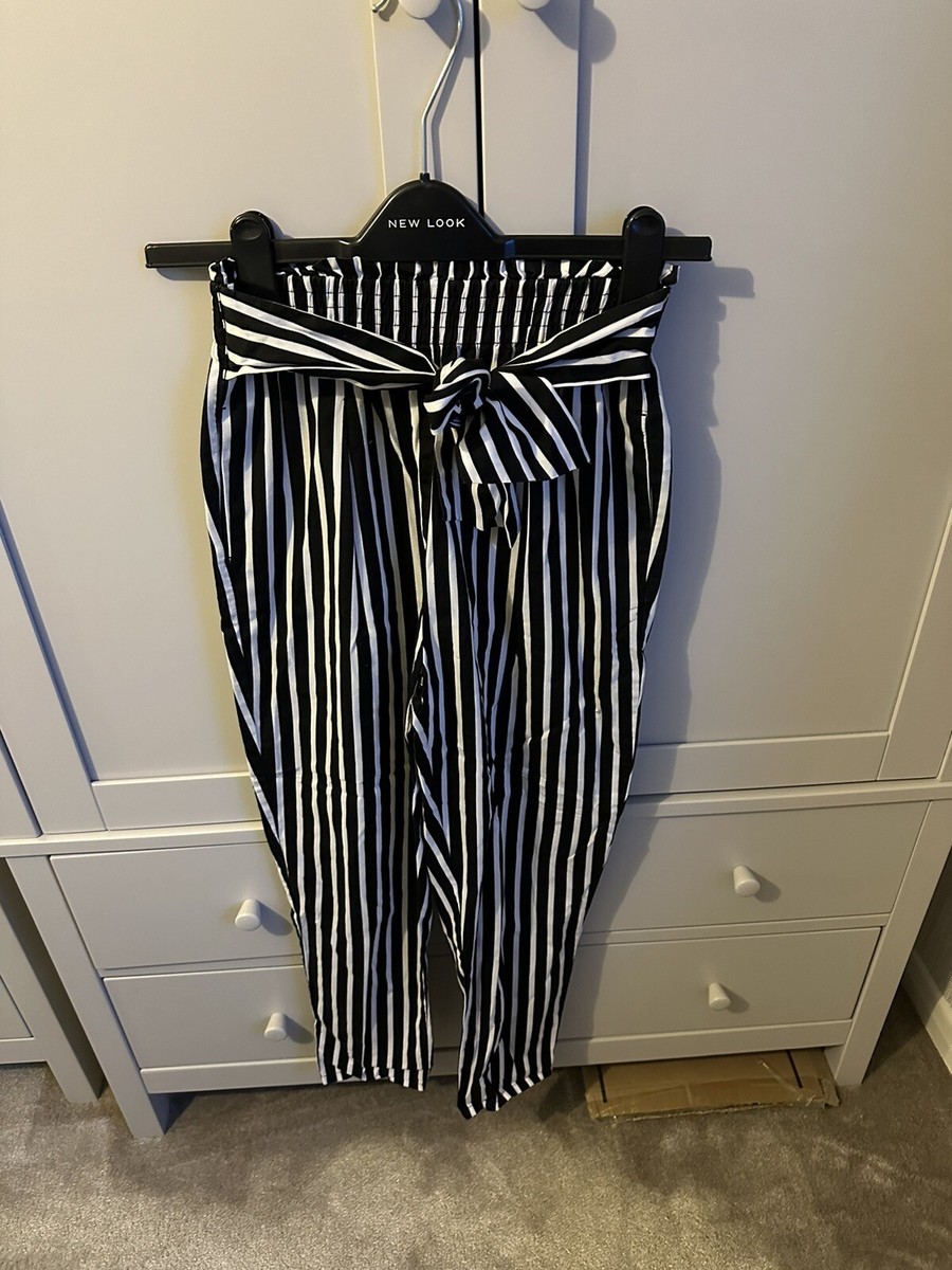 New Look Black And White Striped Trousers, Size UK