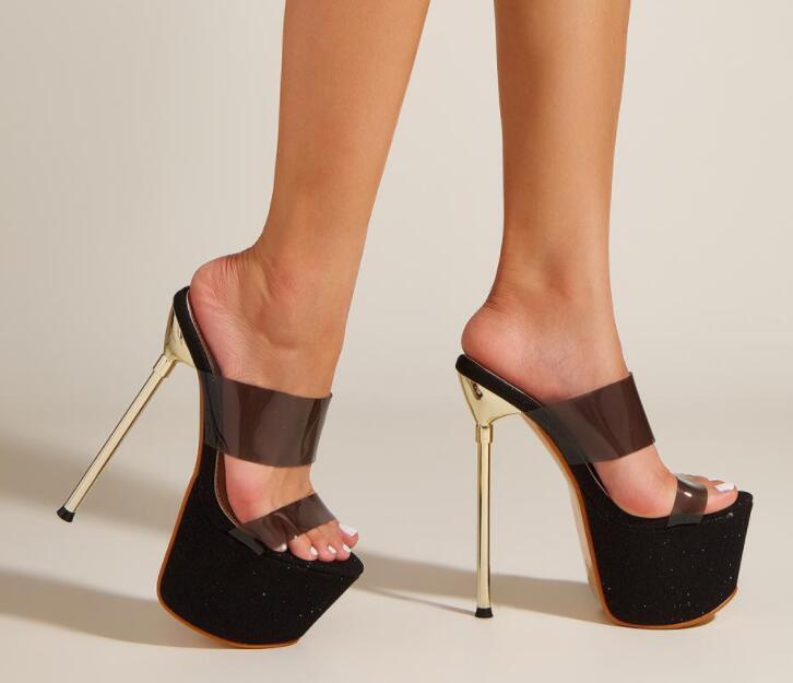 PANTOFOLA D’ORO Pantofole donna moda estate punta aperta in PVC sottili tacchi alti sandali sexy festa