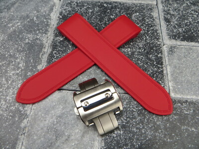24.5mm PU Rubber Strap Buckle Watch Band Set CARTIER SANTOS 100 Chronograph RE
