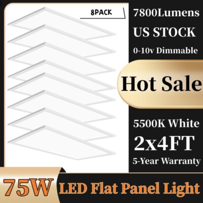 8 Pack 2x4 LED Flat Panel Light Fixture Daylight, Drop Ceiling Office Lights 75W