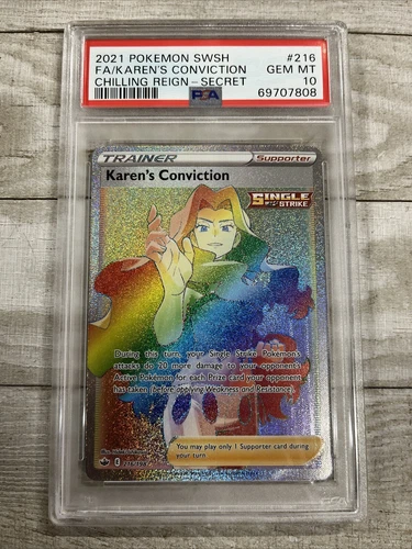 PSA 10 2021 Pokemon SWSH FA/ Karen’s Conviction Chilling Reign - Secret #216