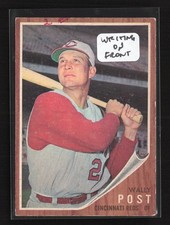 1962 Topps #148a Wally Post Cincinnati Reds PR ** WRITING ON FRONT **