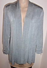 Travelers by Chico Jacket Gray Open Front 3/4 Ruched Zippered Sleeves Size 1