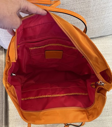 Tumi Voyageur Tangerine Orange Nylon Tote Bag Pink Lining Patent Trim 19”x12”x6” - Picture 4 of 20