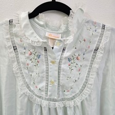 Vintage Barbizon Cuddleskin Mint Green Floral Lace Long Nightgown Womens Large