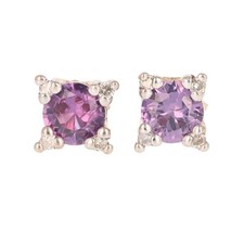 1.34ctw Lab-Created Sapphire and Diamond Stud Pair Earrings 14k Yellow Gold