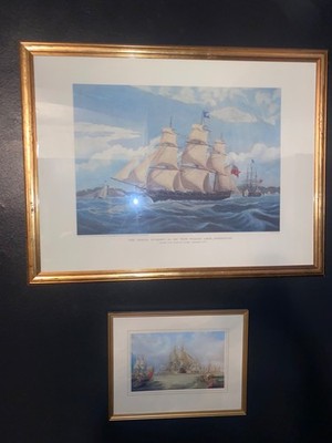 Goldrahmen groß Vintage Schiff Bild Druck Segelboot Kunst Oka Indien Jane